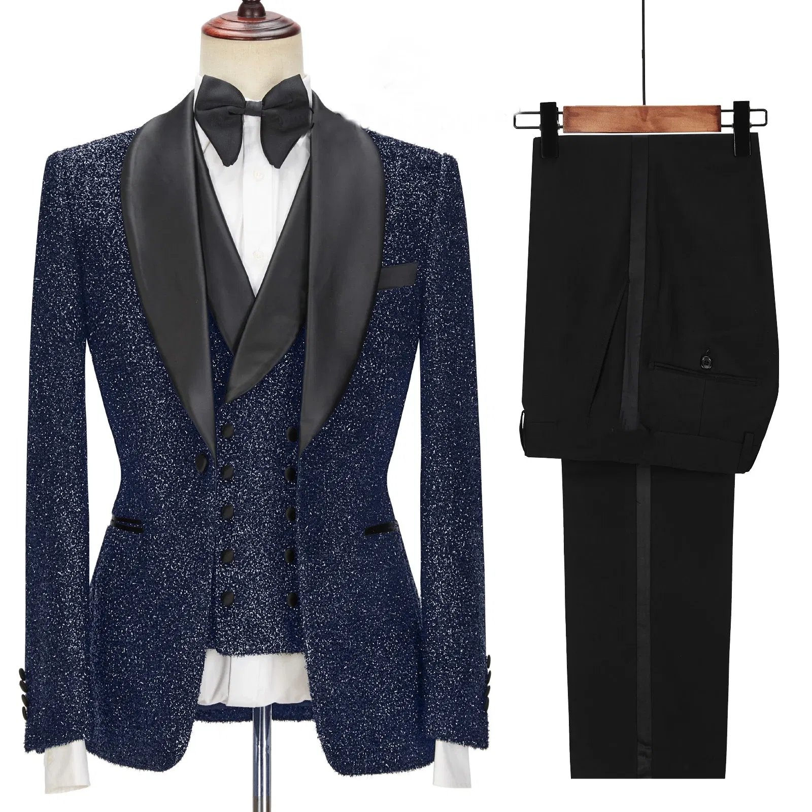 Color: Clear, Size: L - SZMANLIZI 2022 Latest Designs Black Floral Party Blazer Men Suits Costume Homme Groom Tuxedos Wedding Terno Masculino 3 Pieces