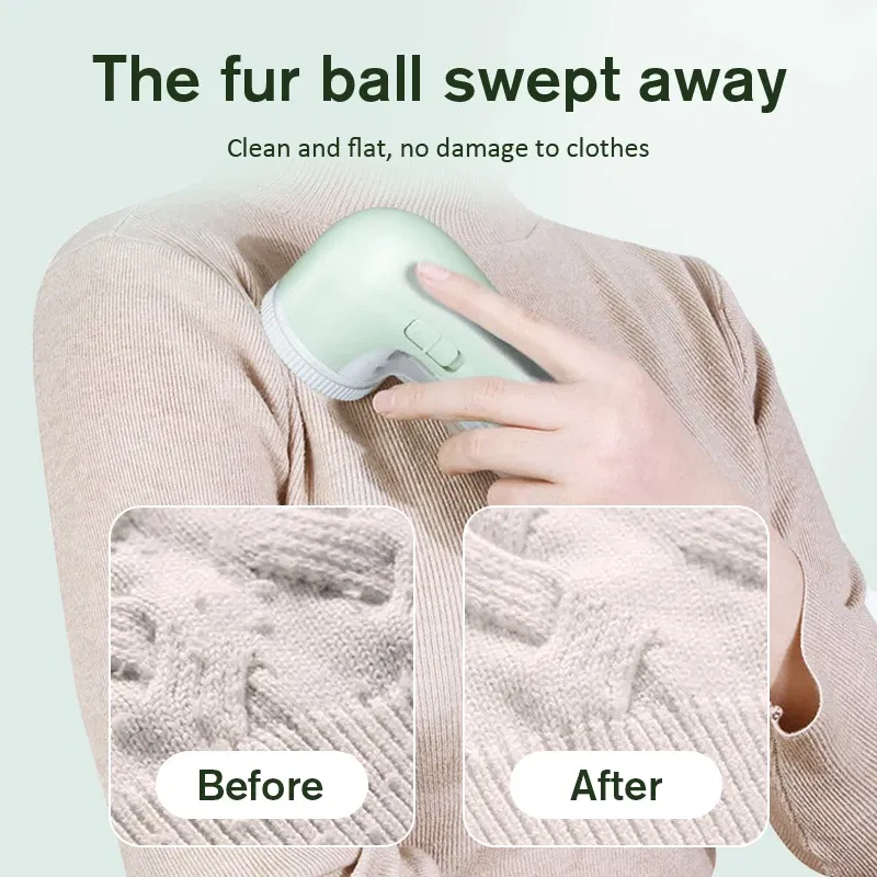 Color: Green - Household Clothes Shaver Fabric Lint Remover Fuzz Electric Fluff Portable Brush Blade Professional Rechargeable Fur Ball Trimmer