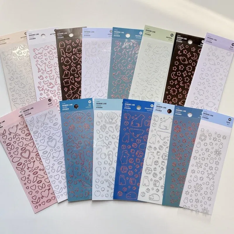 Color: green - 1 Sheet Transparent Flash Laser Line Stickers Decorative Stationery DIY Scrapbooking Material Pvc Stickers Cute Album Stick
