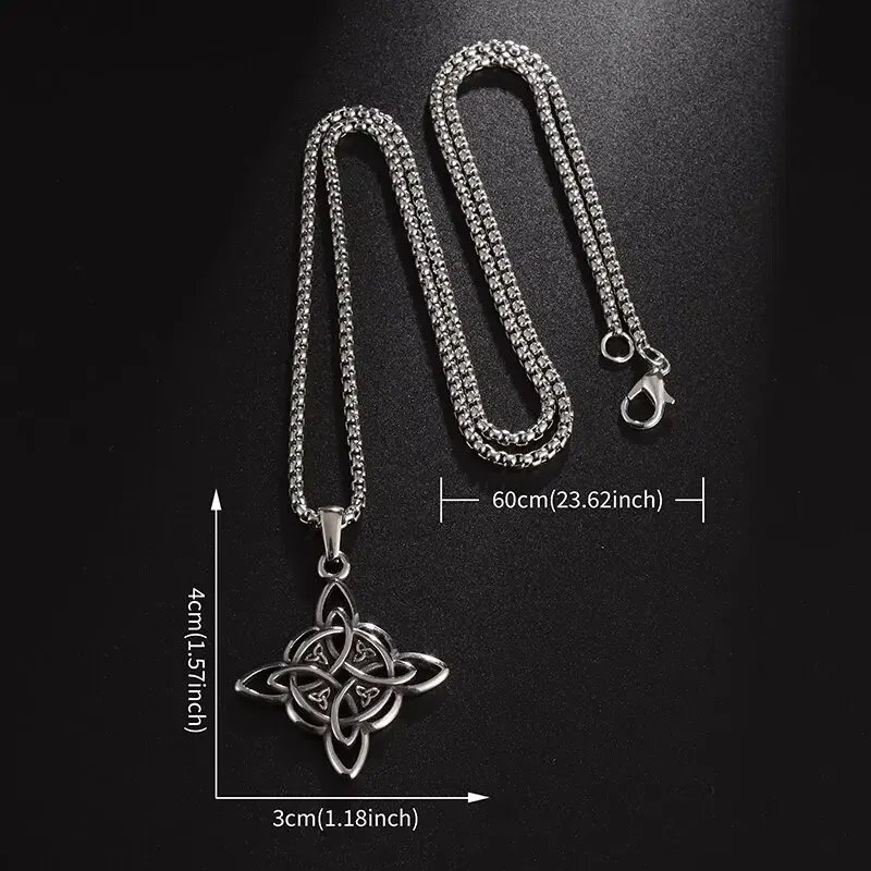 Vintage Witch Knot Necklace Stainless Steel Magic Knot Pagan Wicca Symbol Pendant for Men Women Celtic Knot Jewelry Gifts