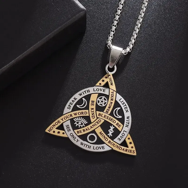 Vintage Witch Knot Necklace Stainless Steel Magic Knot Pagan Wicca Symbol Pendant for Men Women Celtic Knot Jewelry Gifts