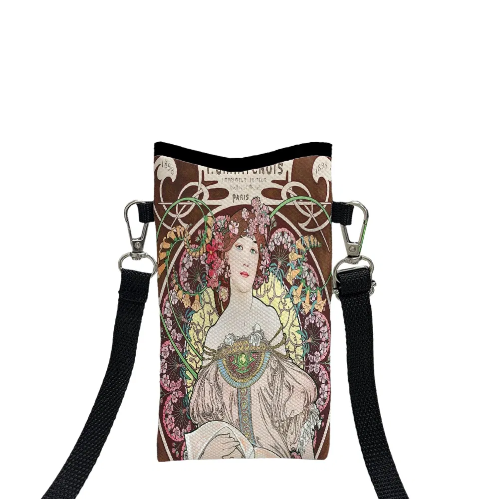 Color: black, Size: Extra Large - Alphonse Mucha Crossbody BagPrint Phone Wallet with Adjustable Shoulder Strap Unisex Design Daily Use, Travel,Gift 8.23