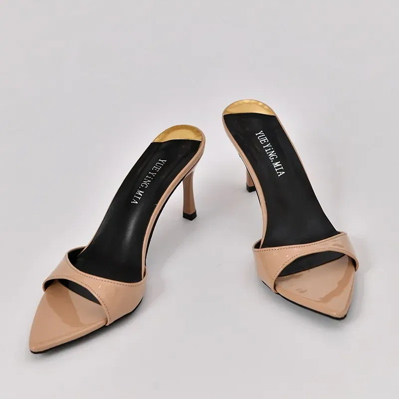 Color: black, Shoe Size: 37 - Pointed Stiletto Heels Women Pumps Patent Leather 2024 Summer Designer Mule Sandals Elegant Sexy Office High Heels Women Shoes