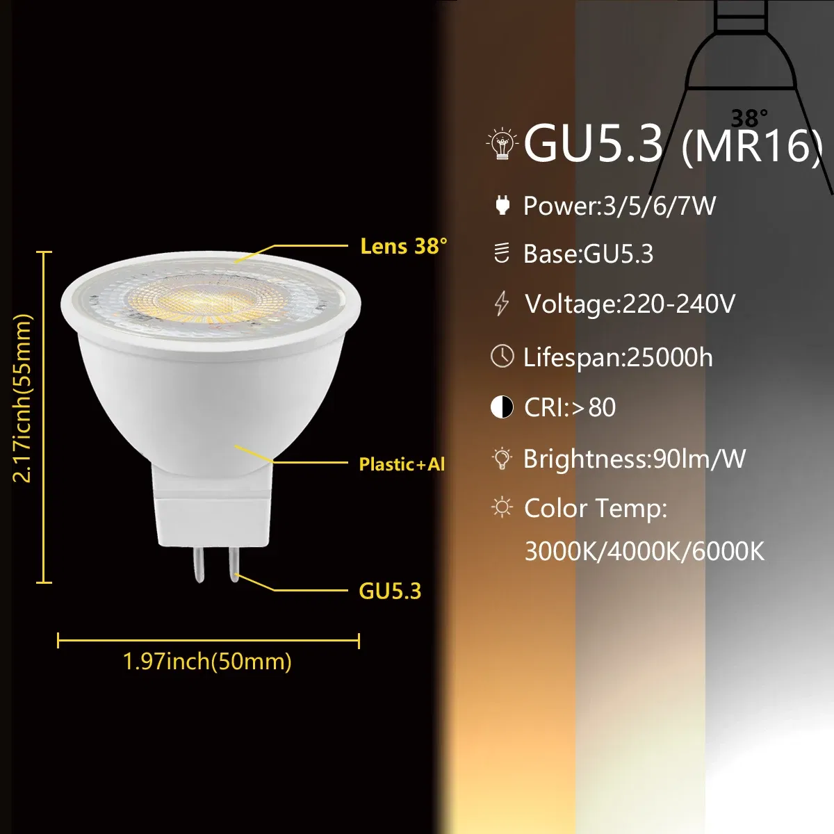 1-10PCS Led Spotlight GU10 GU5.3 MR16 3W 5W 6W 7W 38 Degree Lighting Bulb 220V Indoor Lighting 3000K 4000K 6000K Bombillas