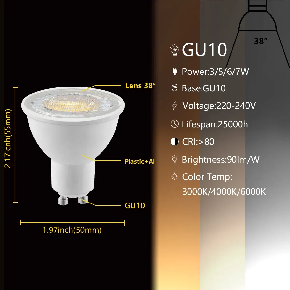 1-10PCS Led Spotlight GU10 GU5.3 MR16 3W 5W 6W 7W 38 Degree Lighting Bulb 220V Indoor Lighting 3000K 4000K 6000K Bombillas