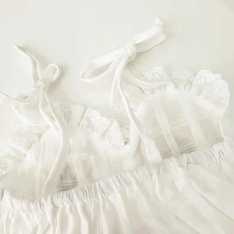 Color: Beige, Ships From: CN, Kid Size: 18M - 2025 Summer Charming Sleeveless Bow Tie Flower Embroidered Infant Newborn Girls One Piece Bodysuits Soft Baby Girl Lace Jumpsuit