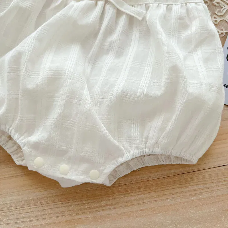 Color: Beige, Ships From: CN, Kid Size: 18M - 2025 Summer Charming Sleeveless Bow Tie Flower Embroidered Infant Newborn Girls One Piece Bodysuits Soft Baby Girl Lace Jumpsuit