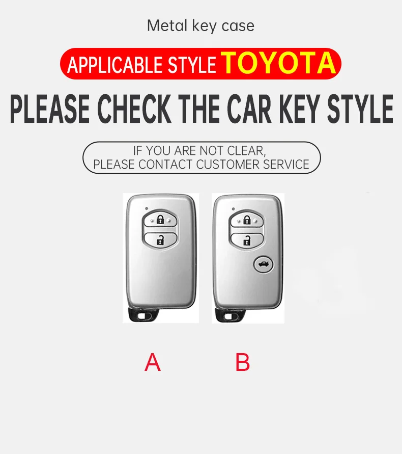 Color Name: Yellow - Alloy Car Key Case Cover Shell Fob For Toyota Prius 30 Alpha Aqua Land Cruiser Auris For Lexus LC 200 2012 - 2014 Parts Keychain