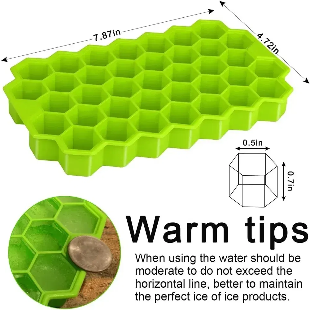 Color: Yellow - 37 Cavity Honeycomb Ice Cube Trays Reusable Silicone Ice Cube Mold BPA Free Ice Maker with Removable Lids