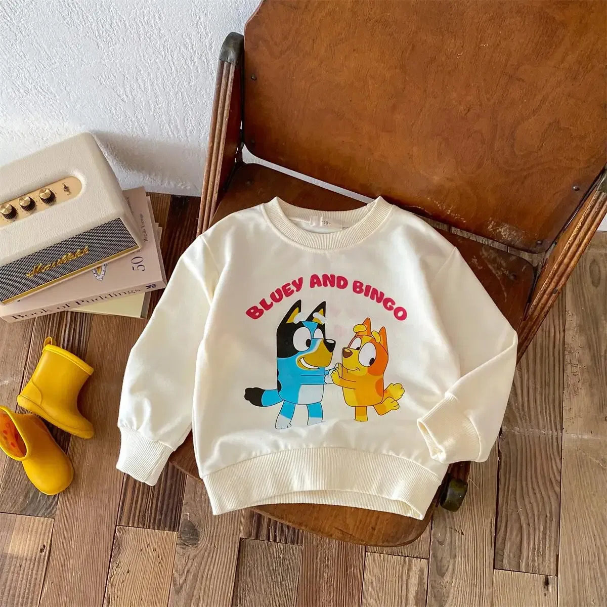 Color: SKY BLUE, Kid Size: 4T - Fashion Cartoon Printed Children Hoodies Crewneck Baby Boys Girls Long Sleeve Tops Loose Disney Kids Clothing Autumn Sweatshirts