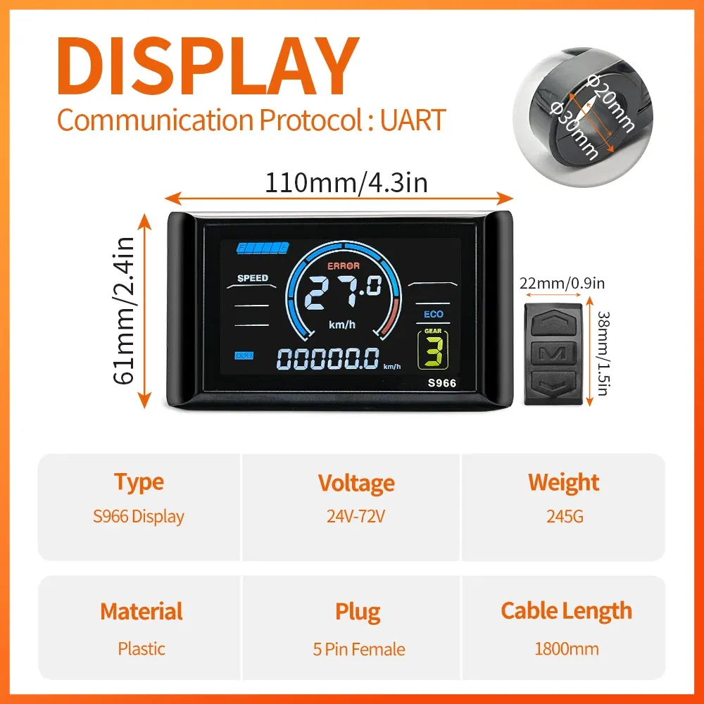 Color: Dark Khaki - Ebike Sine Wave Waterproof Controlle 17A 26A 30A, with Color S966 Display Compatible  Hall and Hall free  Hub Motor Controller