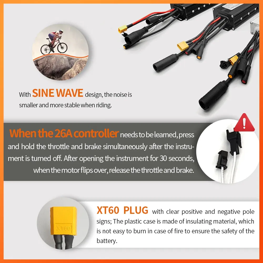 Color: Dark Khaki - Ebike Sine Wave Waterproof Controlle 17A 26A 30A, with Color S966 Display Compatible  Hall and Hall free  Hub Motor Controller