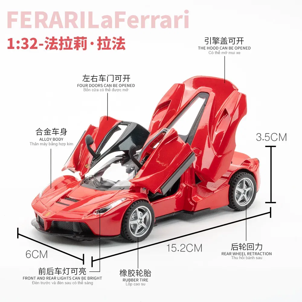 Color: Silver - 1:32 Ferrari Laferrari SF90 P80C 488 Alloy Car Model Diecasts Metal Toy Vehicles Car Model Simulation Sound Light Collect gifts