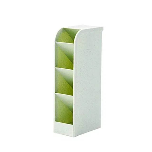 Color: green - Multi-function 4 Grid Desktop Pen Holder Office School supplies Storage Case eco-friendly wheat straw Desk Pencil Organizer
