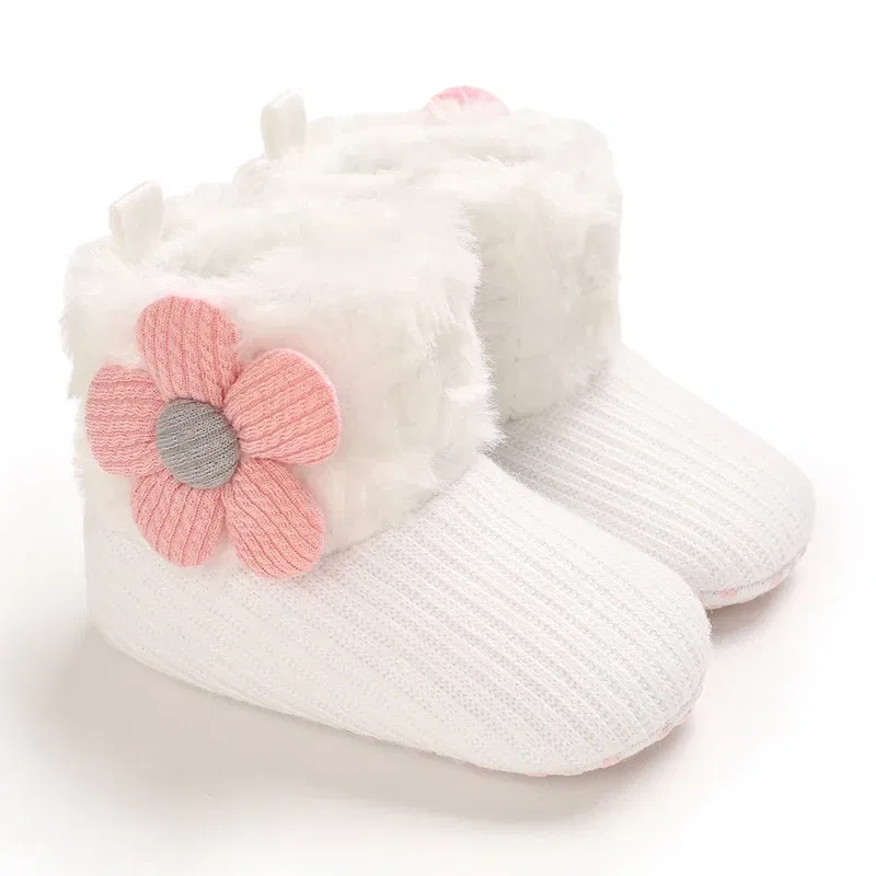 Color: Ivory, Baby Age: 7-12 Months - 2022 Baby Autumn Winter Boots Baby Girl Boys Winter Warm Shoes Solid Fashion Toddler Fuzzy Balls First Walkers Kid Shoes 0-18M