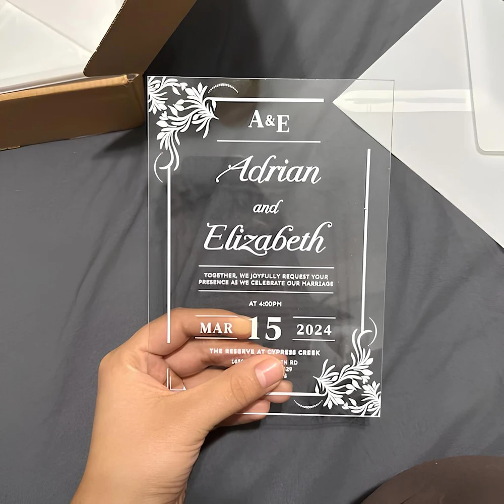 Color: WHITE, Size: S - Acrylic Wedding Invitation, Personalized Wedding Invitations, Party Invitations and Invitation Quinceanera, Invitation Sweet 16