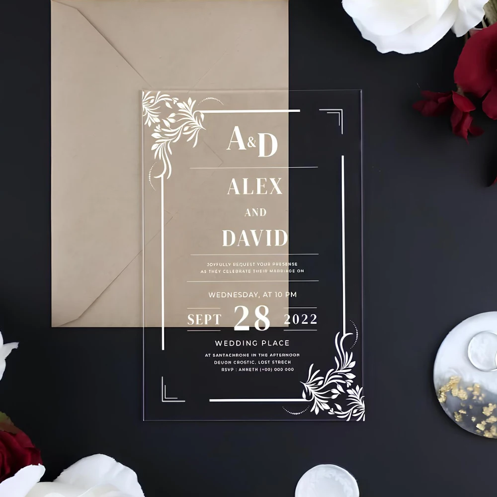 Color: WHITE, Size: S - Acrylic Wedding Invitation, Personalized Wedding Invitations, Party Invitations and Invitation Quinceanera, Invitation Sweet 16