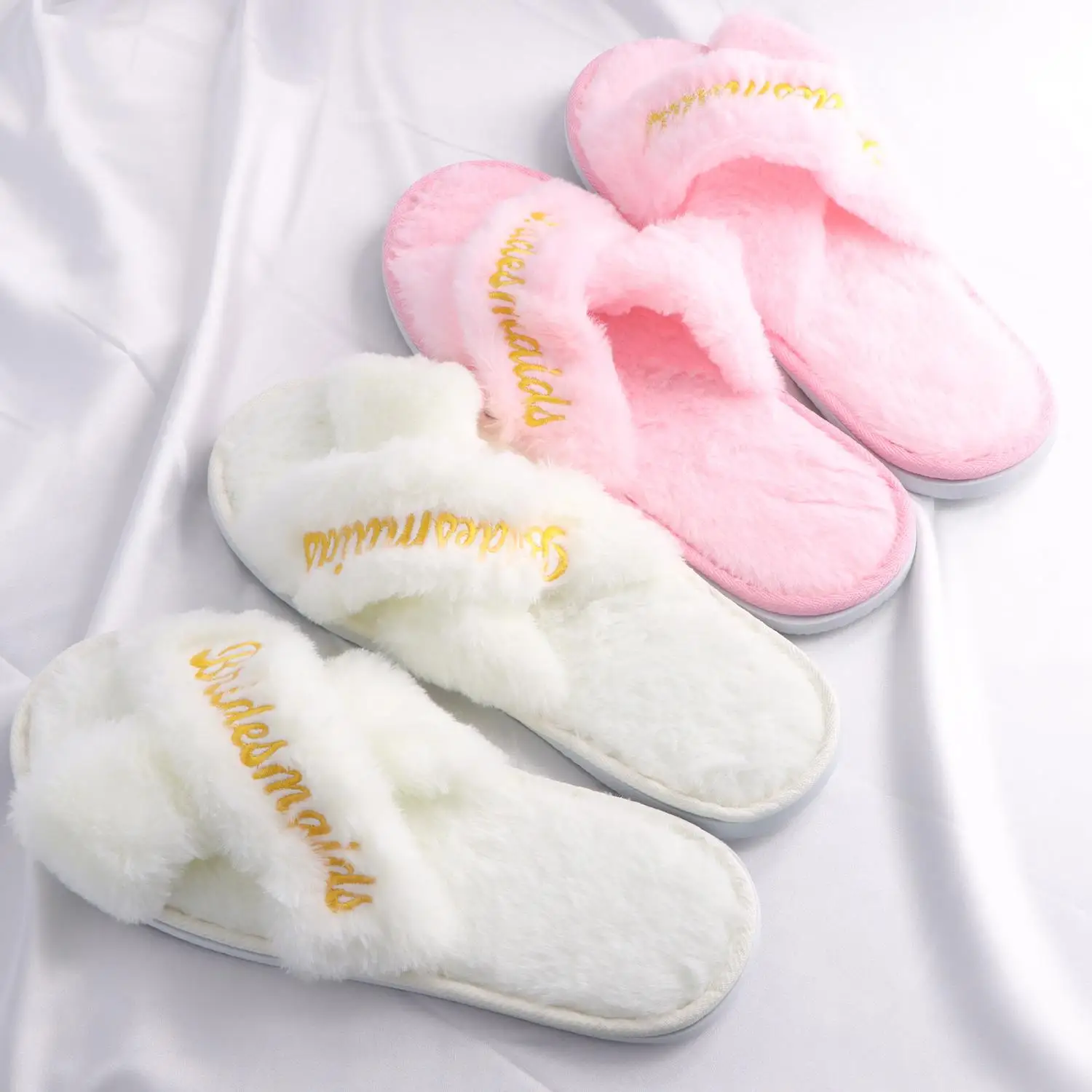 Color: Beige, Shoe Size: One Size - Personalized Wedding Name Slipper Bridal Party Fluffy Slippers Warm Soft Ladies Home Shoes Bridesmaids Gifts