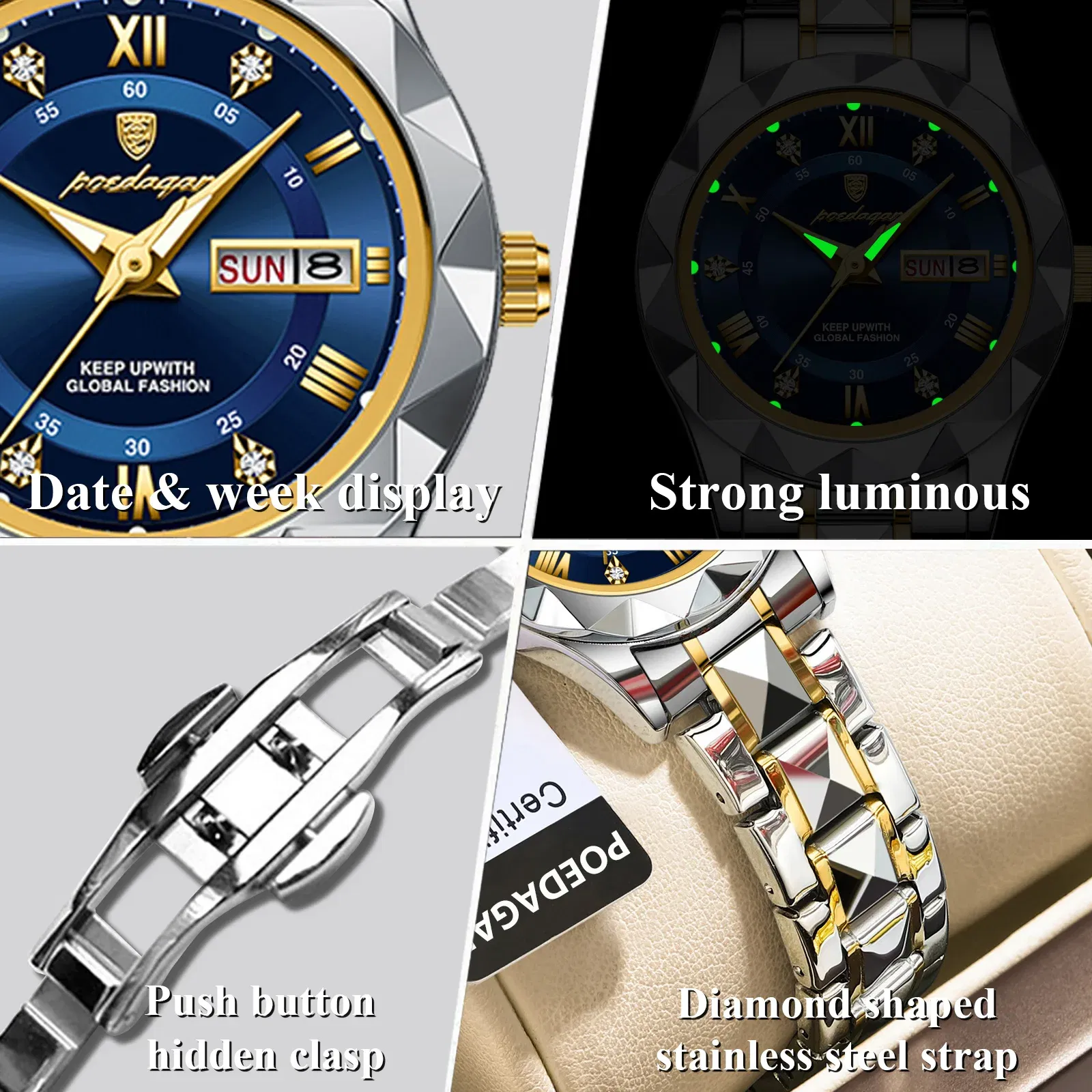 Color: Brown - POEDAGAR Luxury Ladies Dress Watch Luminous Waterproof Week Date Woman Wristwatch Stainless Steel Women Quartz Watches reloj+box