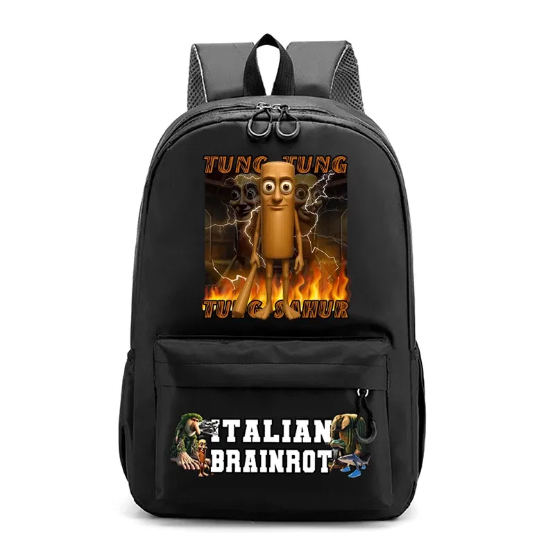 Color: Khaki - Italian Brainrot Kids Cute Schoolbag Tung Tung Tung Sahur Backpack for Boy Funny Meme Anime Knapsack Cartoon Book Bag Gifts 2025