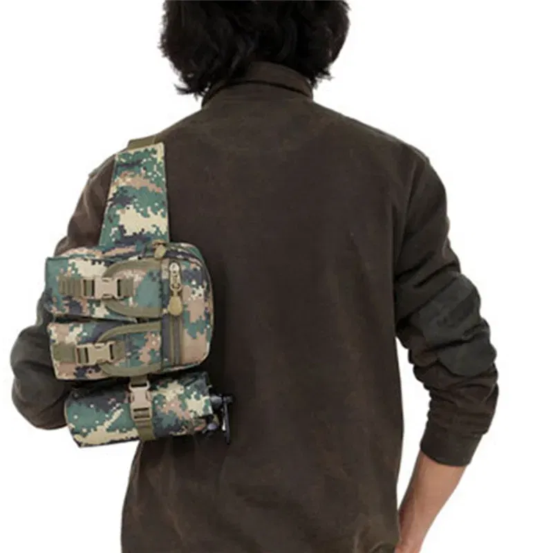 Color: Beige - Waterproof Nylon Fanny Pack Men  Tactical Military Army Waist Bag Hiking Outdoor Camping Shoulder Bum Belt Bum Sport Chest Bags