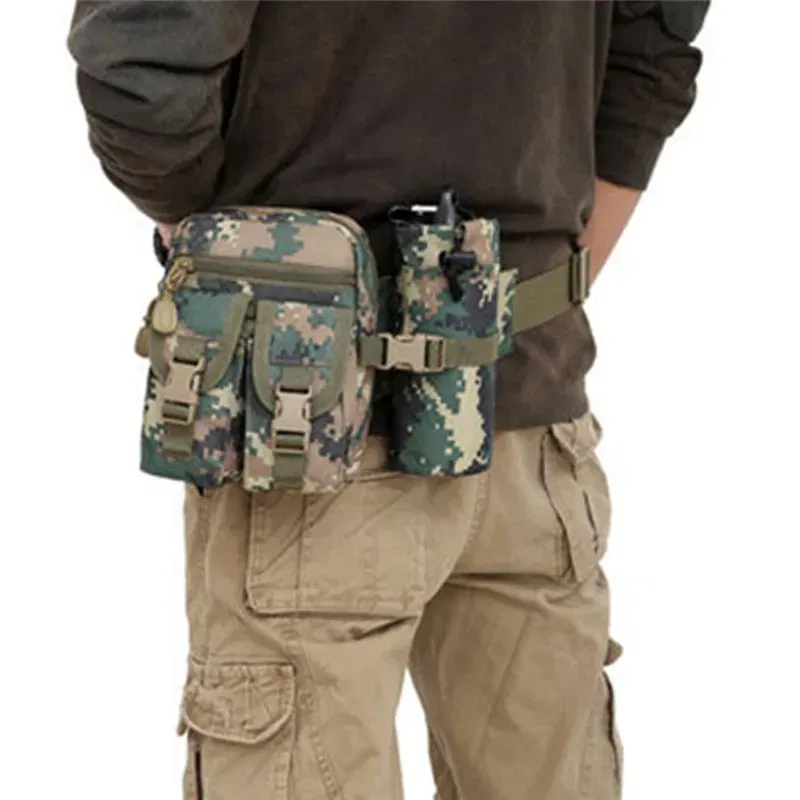 Color: Beige - Waterproof Nylon Fanny Pack Men  Tactical Military Army Waist Bag Hiking Outdoor Camping Shoulder Bum Belt Bum Sport Chest Bags