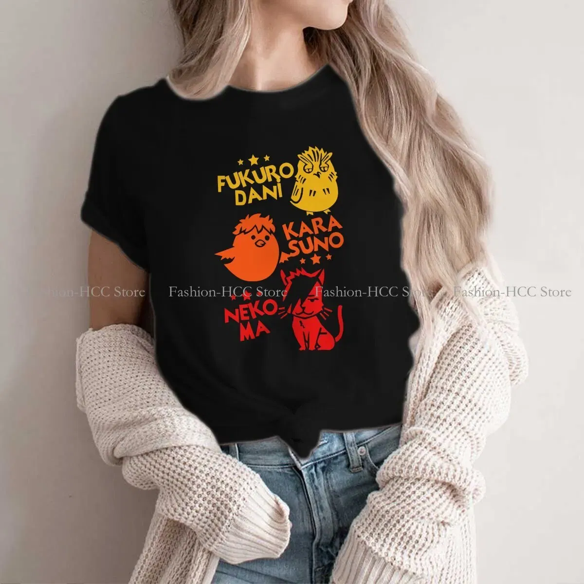 Color: WHITE, Size: XL - Best Team O Neck Polyester TShirt Haikyuu Cartoon Anime Classic T Shirt Women Tops