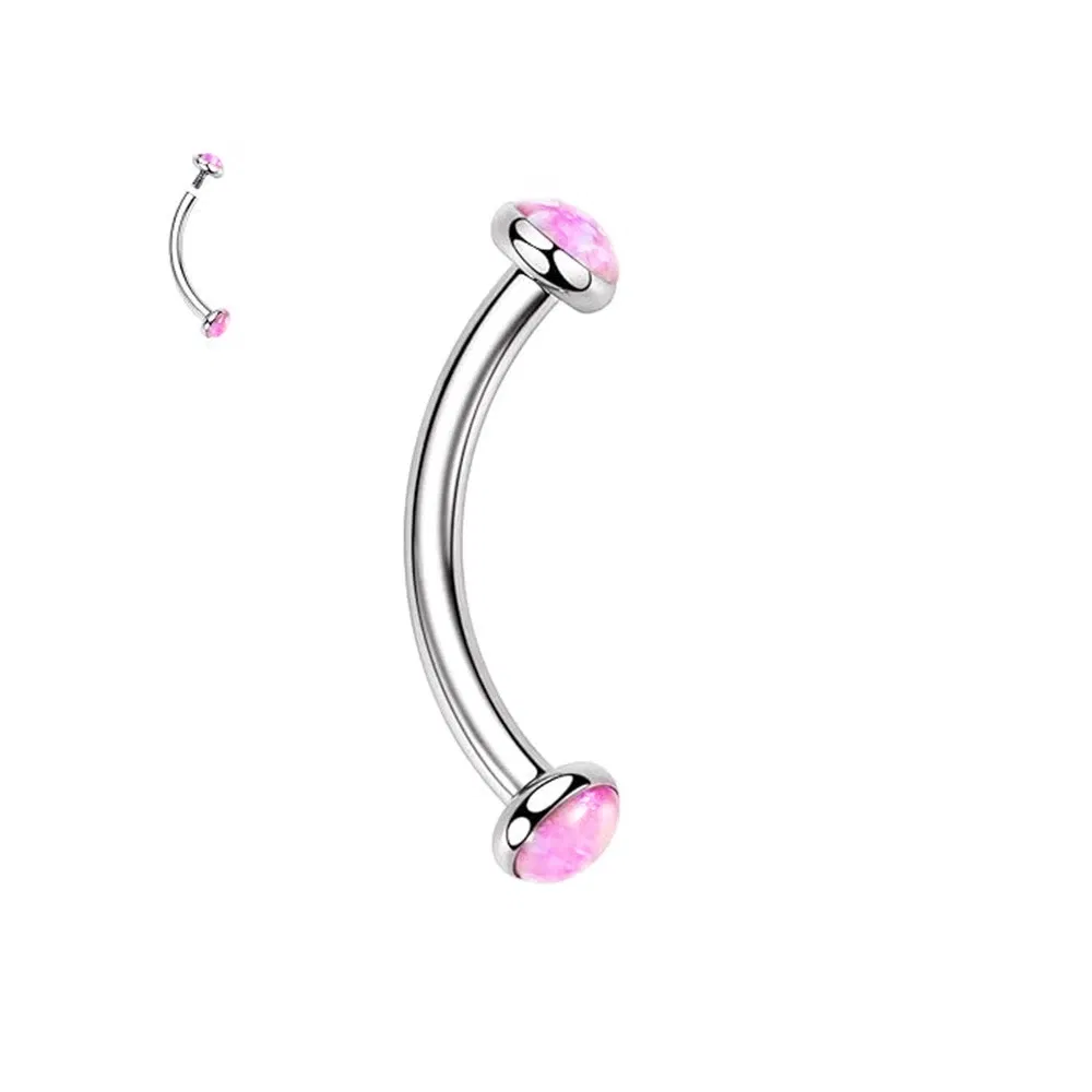 Metal color: Pure Gold Color, Main Stone Color: GRAY - 3/4/5mm Opal Steel Eyebrow Ring Internally Threaded 6mm -14mm Bar Curved Barbell Monroe Lip Stud Ear Tragus Piercing