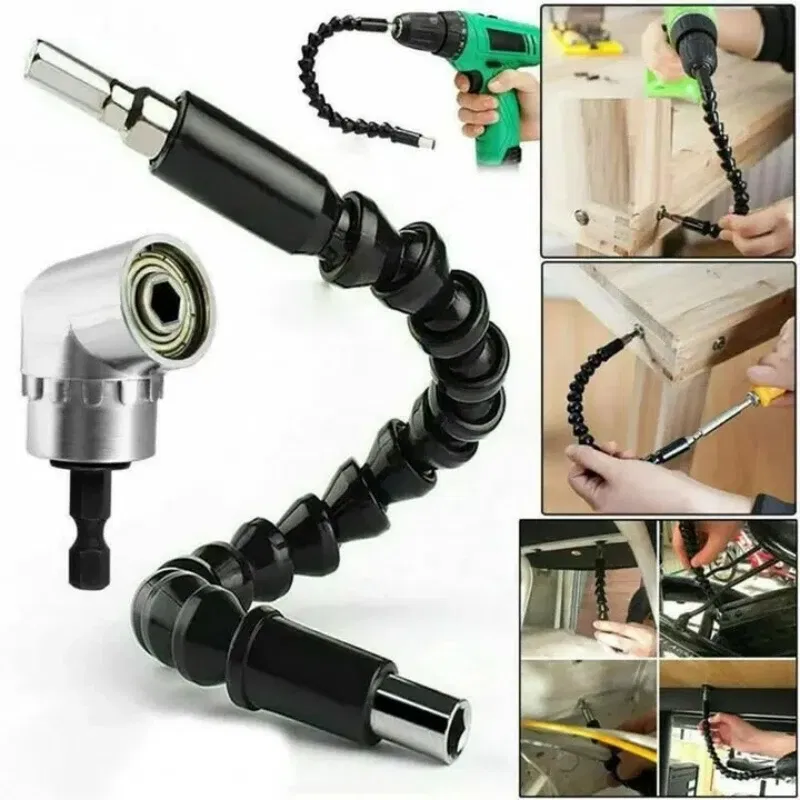 Color: Yellow - Flexible Drill Extension Hex Shank Drill Nut Driver Bit Set Bendable Drill Bit Extension+ScrewdriverBit+Universal Socket Adapter