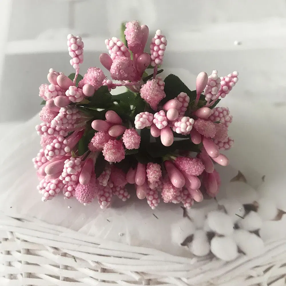 Color: PURPLE - 12PCS/lot Artificial Flower Small Berries Stamen Wire Stem/marriage Leaves DIY Wreath Wedding Scrapbooking Box Decoration Craft