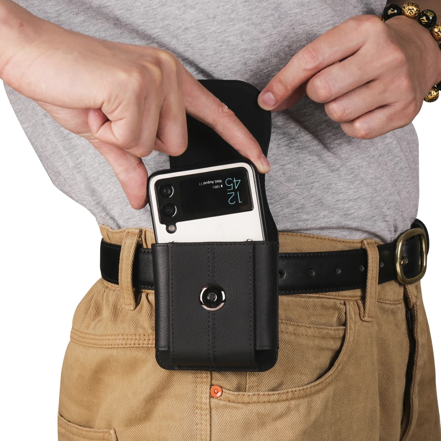 Color: Beige, Ships From: CHINA, Material: POLYESTER - Cow Leather Belt Clip Case Holster Pouch For Samsung Galaxy Z Flip 6 5 4 3,Moto Razr 50 40 Ultra,Huawei P50 Pocket S Waist Bag