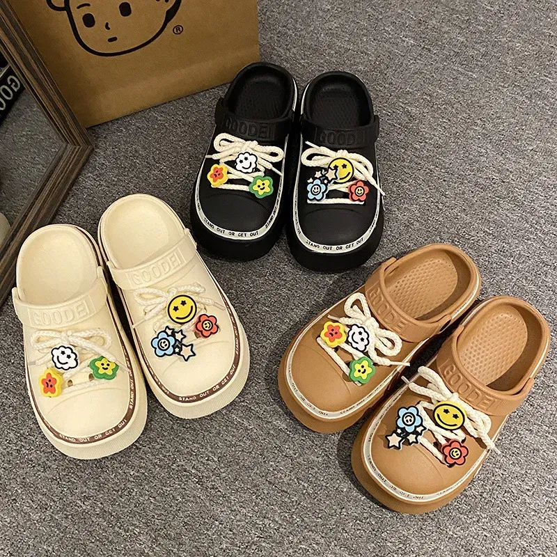 Color: Beige, Shoe Size: 21 - Women Sandals 2024 New Arrival Elegant Clogs Fashion Street Beach Slides Height Increasing Slippers For Girls