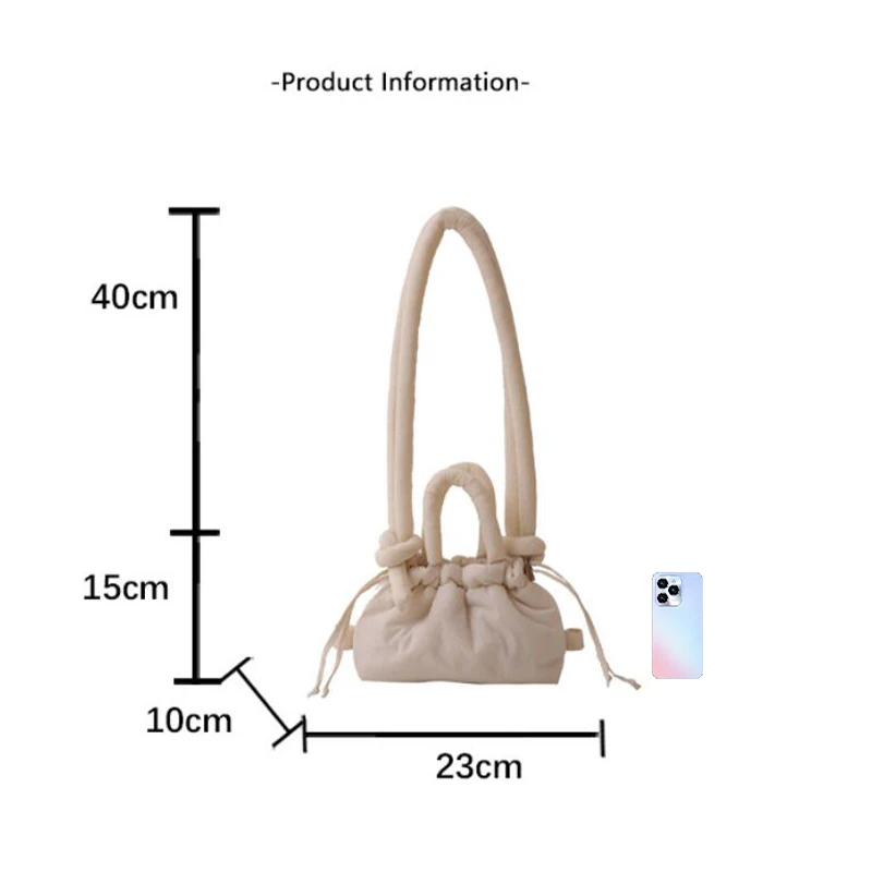 Color: black - Fashion Small Puffer Tote Bag Padded Women Shoulder Bags Nylon Down Cotton Crossbody Bag Mini Lady Handbags Underarm Bag
