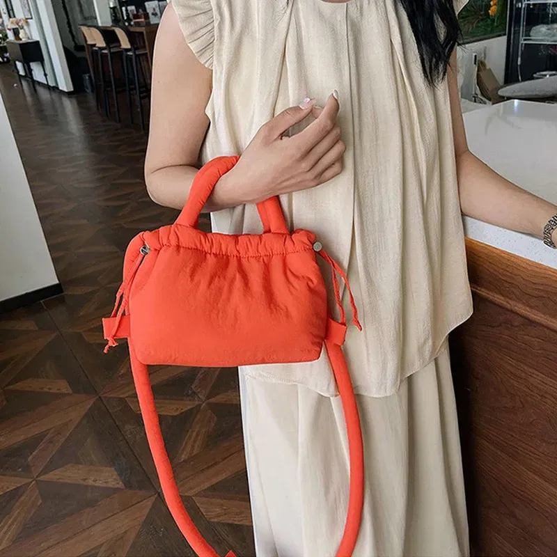 Color: black - Fashion Small Puffer Tote Bag Padded Women Shoulder Bags Nylon Down Cotton Crossbody Bag Mini Lady Handbags Underarm Bag