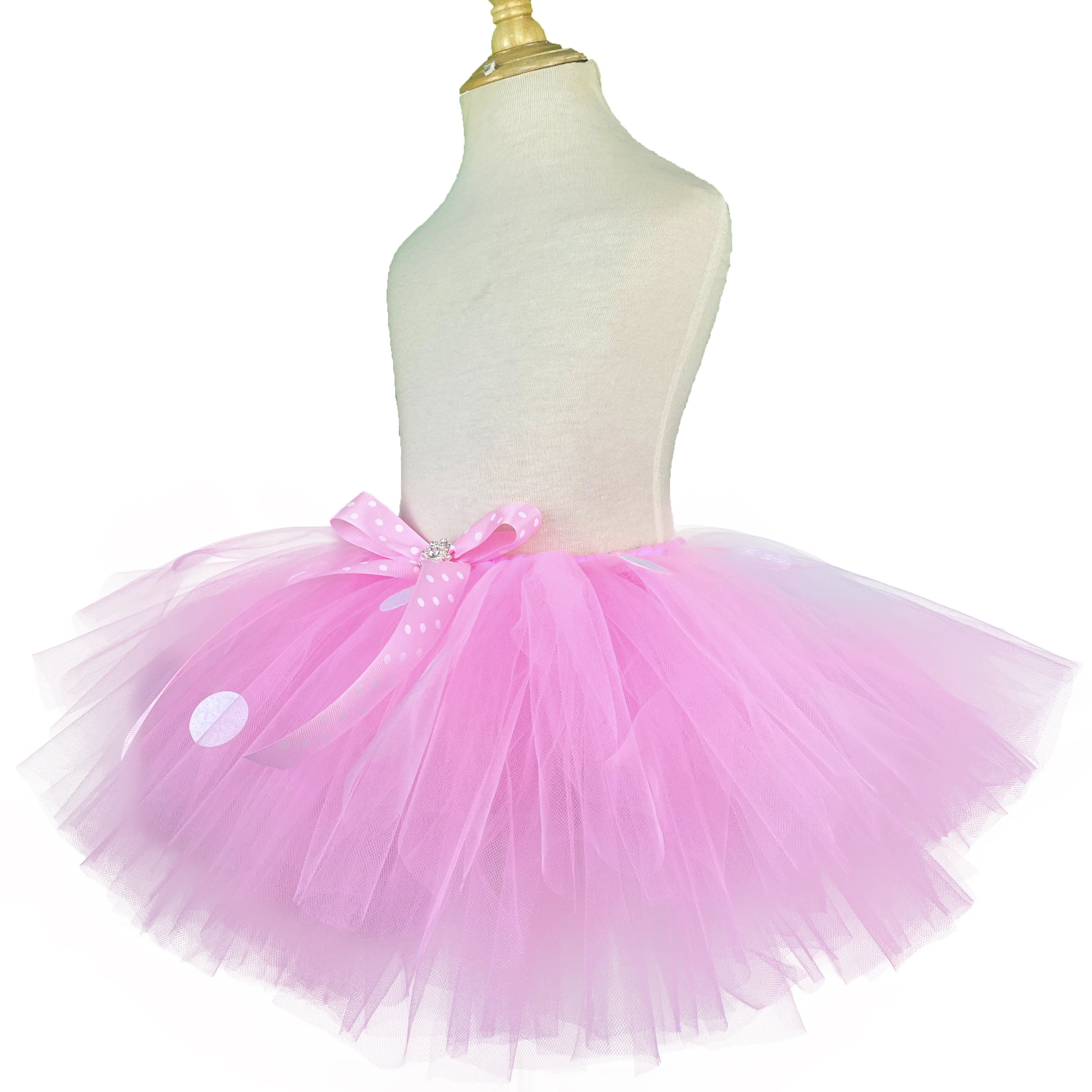 Color: MULTI, Kid Size: 2T - Girls Pink Cartoon Tutu Skirts Baby Ballet Tulle Pettiskirts with White Polka Dots and Hairbow Kids Cosplay Party Costume Skirt