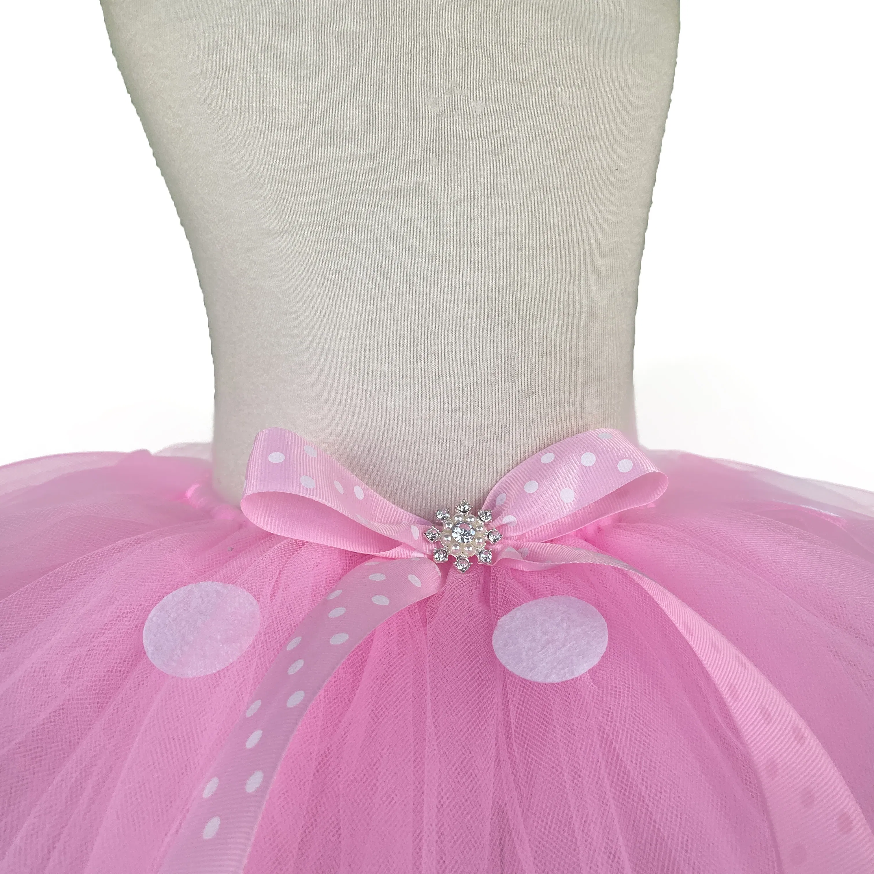 Color: MULTI, Kid Size: 2T - Girls Pink Cartoon Tutu Skirts Baby Ballet Tulle Pettiskirts with White Polka Dots and Hairbow Kids Cosplay Party Costume Skirt