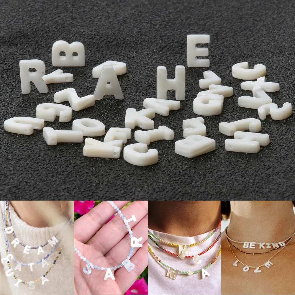 Color: Brown - Trend DIY Handmade Vertical Capital Letter Pendant Beads Jewelry Making Accessories Necklace Bracelet Letras Materiales