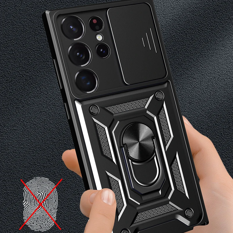 Material: EVA, Color: Black - Shockproof Armor Case For Samsung Galaxy S20 S21 S22 S23 S24 Plus Ultra FE With Car Magnetic Ring Holder Phone Cover