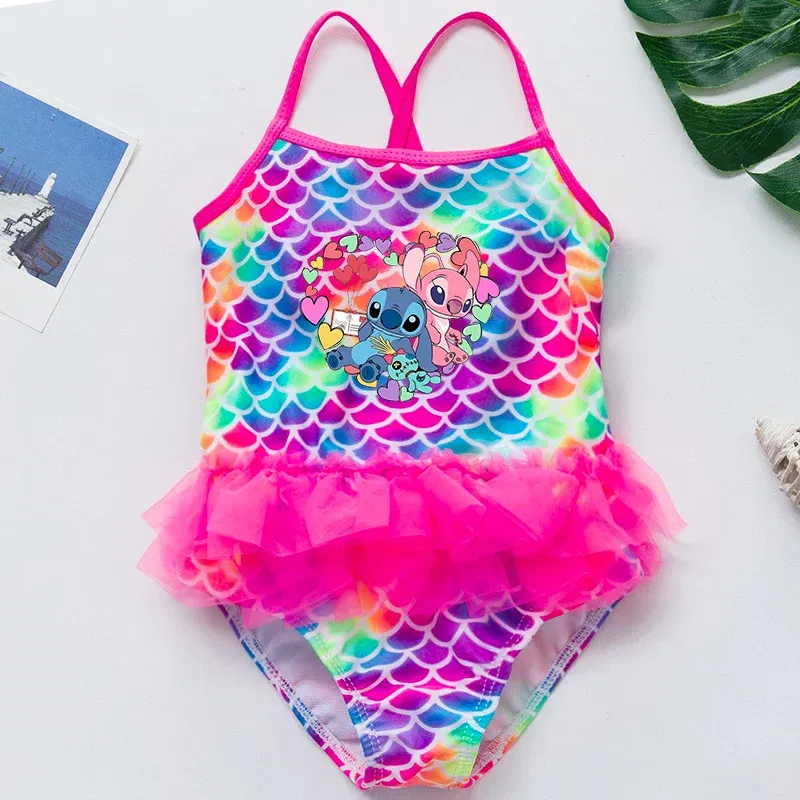 Color: Pink, Kid Size: 18M - Lilo Stitch Girl Swimsuit Summer One-Piece Swimwear Beachwear Pool Mermaid Fish Scale Print Bikini Bathing Outfit Swimming Wear