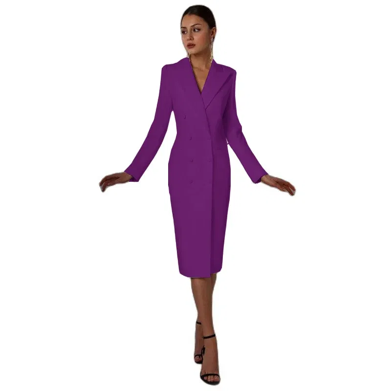 Color: PURPLE, Size: 4XL - Women's Suit Long Blazer Double Breasted Jacket White Tuxedo Party Point Lapel Clothes спор?‚ивн?‹й кос?‚юм ?¶?µнск