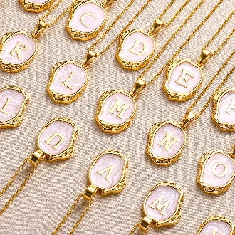 Metal Color: Pure Gold Color, Length: 40cm - Y2K Stainless Steels Drip Oil 26 Letter Necklaces for Women Men Alphabet A-Z Initials Pendant Necklace Aesthetic Jewelry Gift