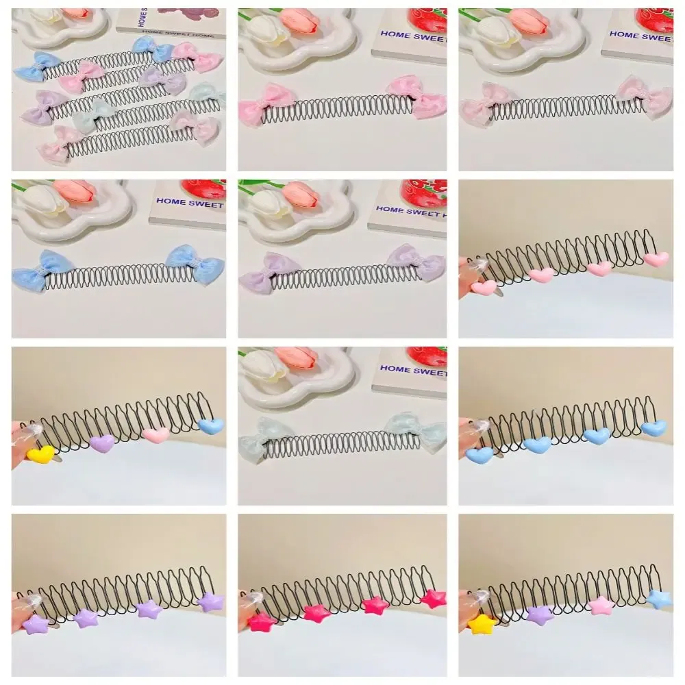 Color: Blue - Invisible Broken Hairpin Women Bow Heart Hair Clip Kids Tiara Tools Curve Needle Bangs Fixed Insert Comb Styling Accessories
