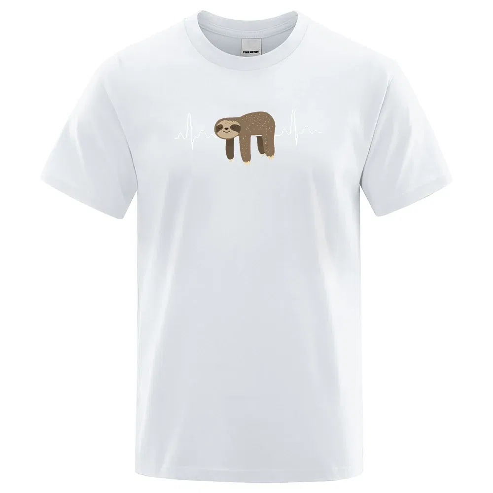 Color: WHITE, Size: XXXL - Sloth Resting On Tummy Printing Mans T Shirts Crewneck Soft T-Shirts Comfortable S-XXXL Tee Shirts Oversized Casual T-Shirt Man