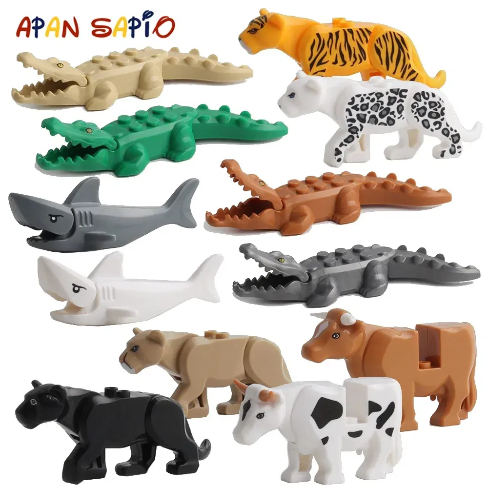 Color: Brown - Animal Building Blocks Model Crocodile Leopard Educational Games Figure Brick Toys for Children Kids