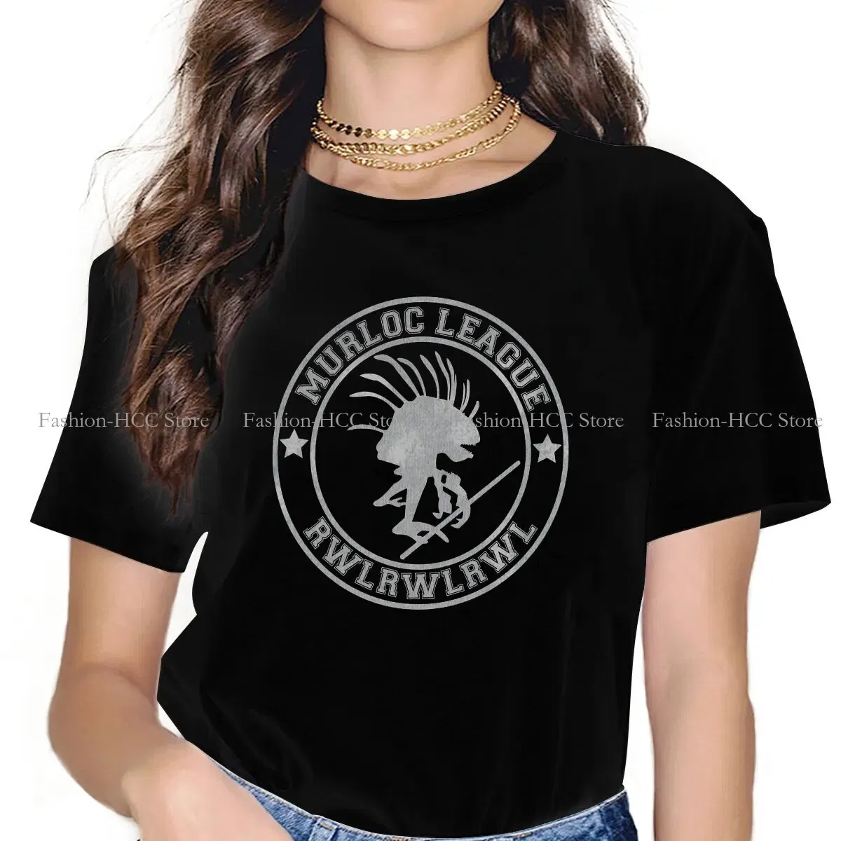 Color: WHITE, Size: XXXL - World of Warcraft Polyester TShirts Murloc League Personalize Women's T Shirt Hipster Tops