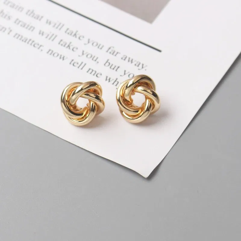 Metal Color: Imitation Rhodium Plated - Tiny Metal Stud Earrings for Women Gold Color Twist Round Earrings Small Unusual Earrings boucles d'oreilles Fashion Jewelry