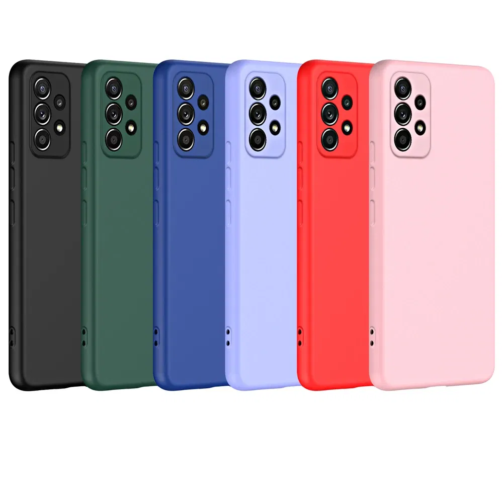 Color: Light purple, Material: Genuine Leather - Solid Silicone Protect Case For Samsung Galaxy A13 A23 A33 A53 A73 A12 A22 A32 A52 A52S A72 A04 A04S A14 A24 4G A34 A54 Cover