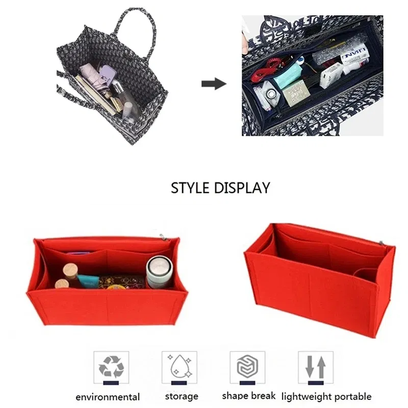 Color: Red, Size: L - Felt Cloth Insert Bag Fits BOOK TOTE Makeup Handbag Organizer Travel Inner Purse Cosmetic Bag Mommy Bag Fit ONTHEGO Tote