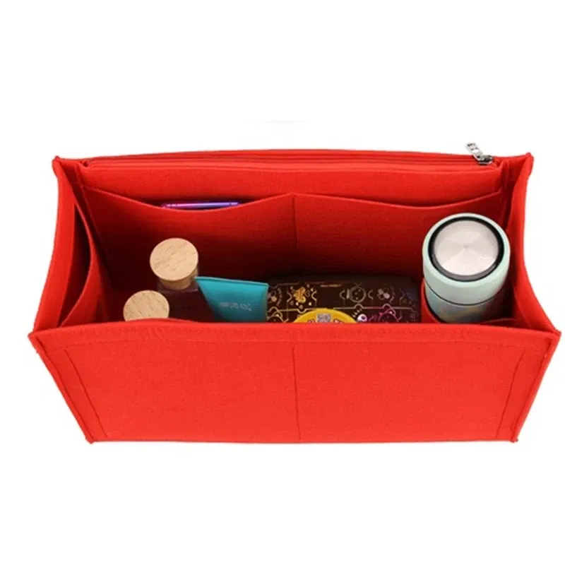 Color: Red, Size: L - Felt Cloth Insert Bag Fits BOOK TOTE Makeup Handbag Organizer Travel Inner Purse Cosmetic Bag Mommy Bag Fit ONTHEGO Tote