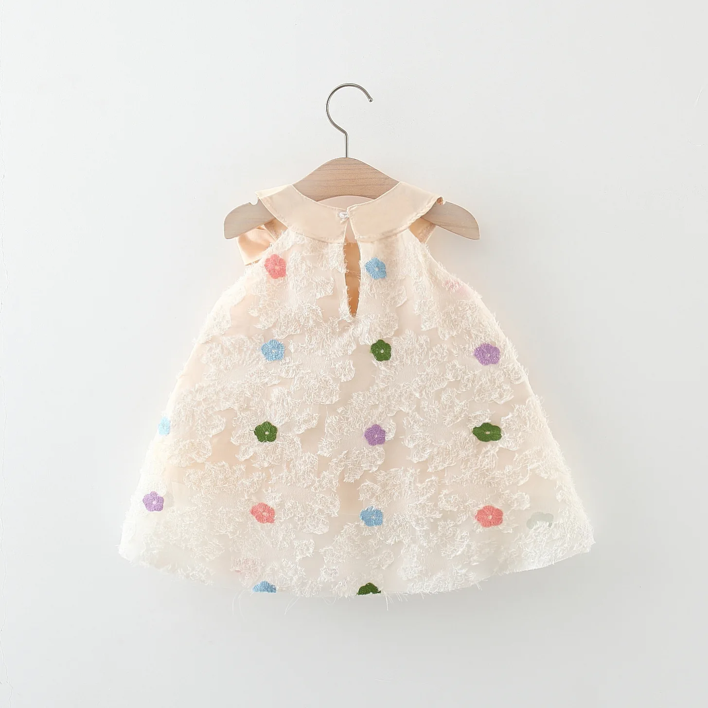 Color: Beige, Ships From: CHINA, Kid Size: 12M - Summer New Baby Girl Dress Polka Dot Small Flying Sleeves Tulip Embroidered Fluffy Dress Lightweight Princess Dress